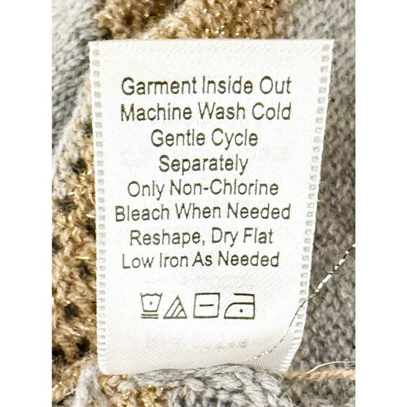 Coldwater Creek Women's Cowl Neck Sweater Wool Blend Striped Gray Gold Metallic - Picture 8 of 8